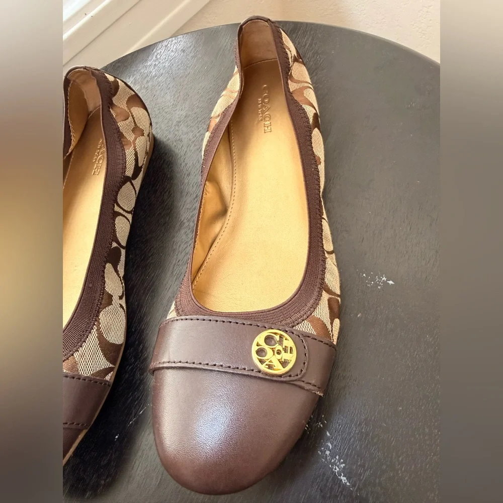 Coach Signature Brown Logo Ballet Flats Leather Cap Toe Women’s 8.5 B - Picture 8 of 8